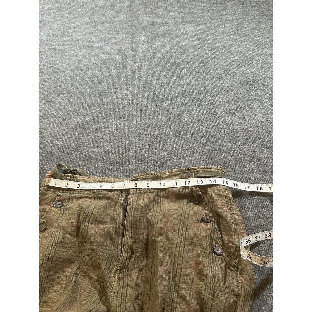 Sundance Pants 6 Brown Plaid 100% Linen Eliot Straight Leg Trousers Buttons - Picture 5 of 7